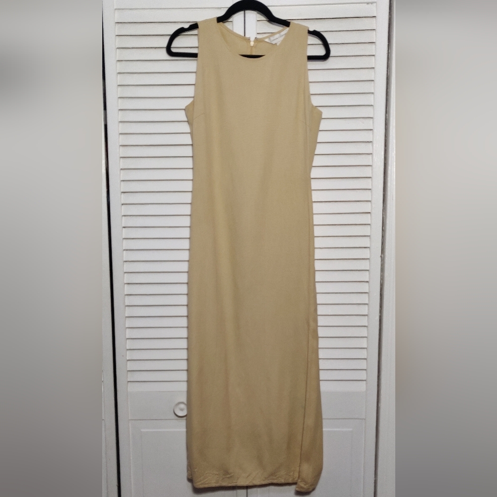 Casual Corner Light Yellow Silk Maxi Dress